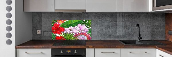 Panou sticlă bucătărie flori Hawaii