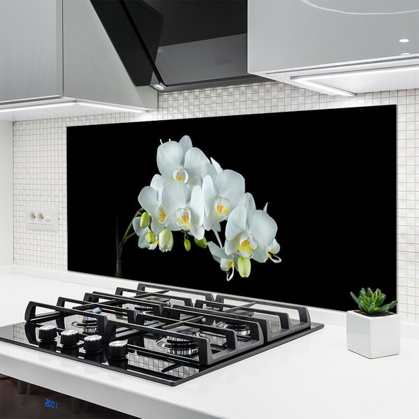 Panou sticla bucatarie Flori Floral alb