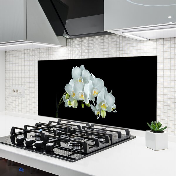 Panou sticla bucatarie Flori Floral alb