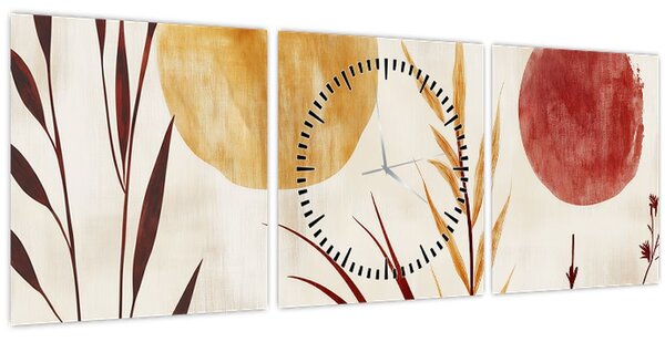 Tablou - Plante și cercuri (cu ceas) (90x30 cm)