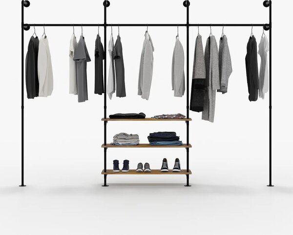 Dressing cu 3 compartimentesi trei rafturi, Bromyard, 300x220x20 cm, negru/nuc