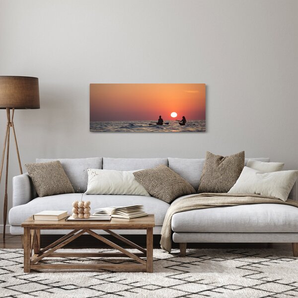 Tablou cu canoiști în apus de soare (120x50 cm)