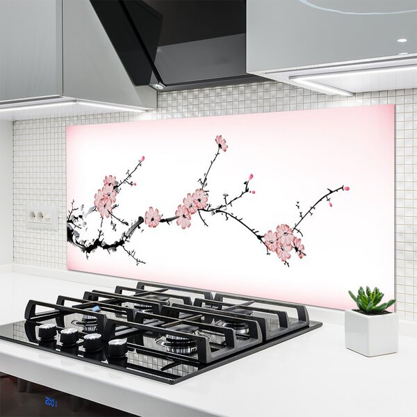 Panou sticla bucatarie Flori roz Floral