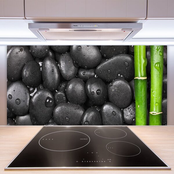 Panou sticla bucatarie Bamboo Stalk Stones Arta Verde Negru