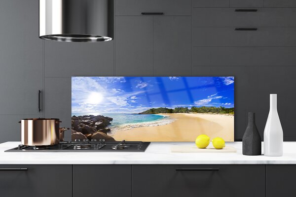 Panou sticla bucatarie Sun Sea Beach Peisaj Galben Albastru Maro