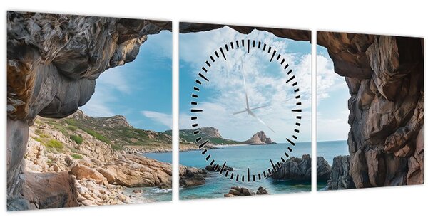 Tablou - Peșteră lângă mare (cu ceas) (90x30 cm)