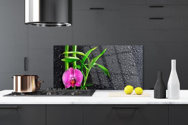 Panou sticla bucatarie Bamboo Tube florale flori roz verde