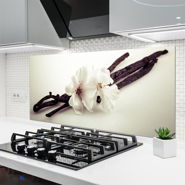 Panou sticla bucatarie Flori Floral alb