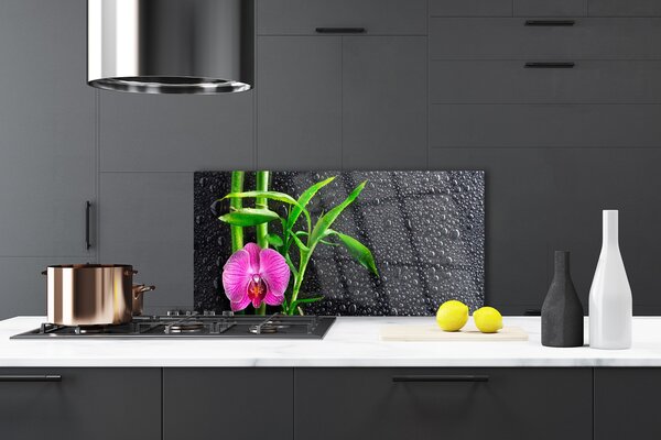 Panou sticla bucatarie Bamboo Tube florale flori roz verde