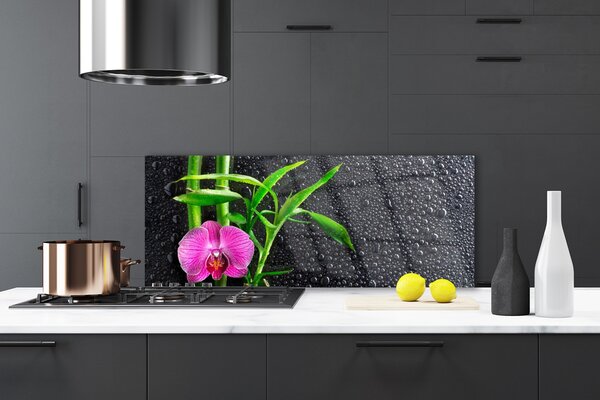 Panou sticla bucatarie Bamboo Tube florale flori roz verde