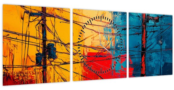 Tablou - Linii electrice abstracte (cu ceas) (90x30 cm)