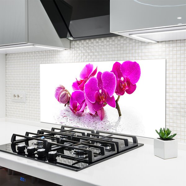 Panou sticla bucatarie Flori roz Floral