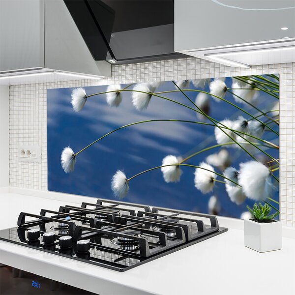 Panou sticla bucatarie Flori Floral alb