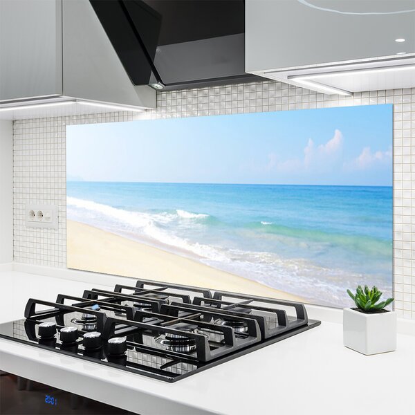 Panou sticla bucatarie Sea Beach Peisaj Alb Albastru