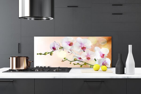 Panou sticla bucatarie Flori Floral Alb Roz
