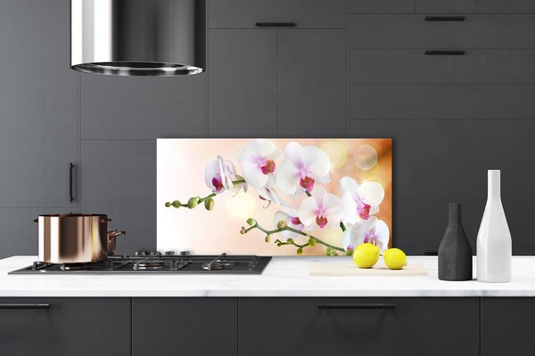 Panou sticla bucatarie Flori Floral Alb Roz