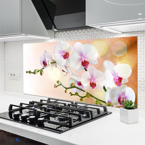 Panou sticla bucatarie Flori Floral Alb Roz