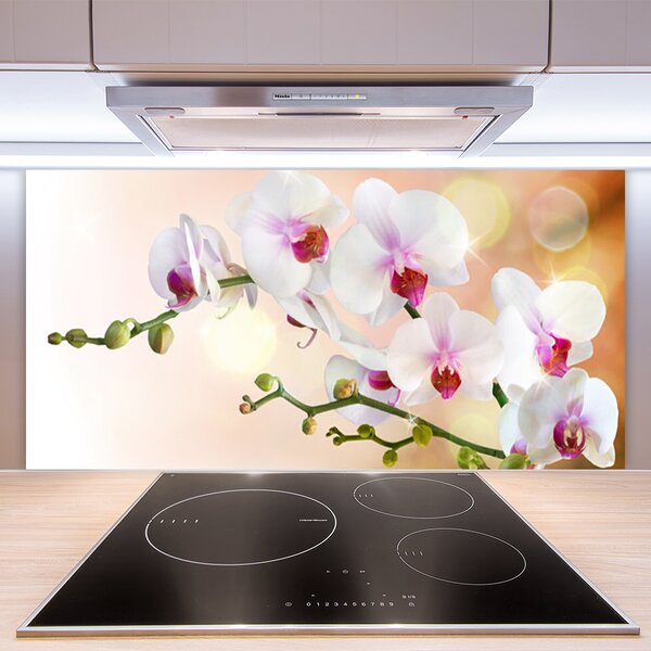 Panou sticla bucatarie Flori Floral Alb Roz