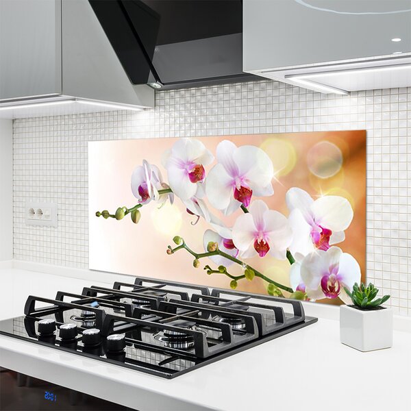 Panou sticla bucatarie Flori Floral Alb Roz