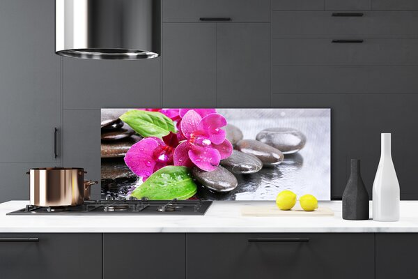 Panou sticla bucatarie Pietrele florale flori Roșu Negru