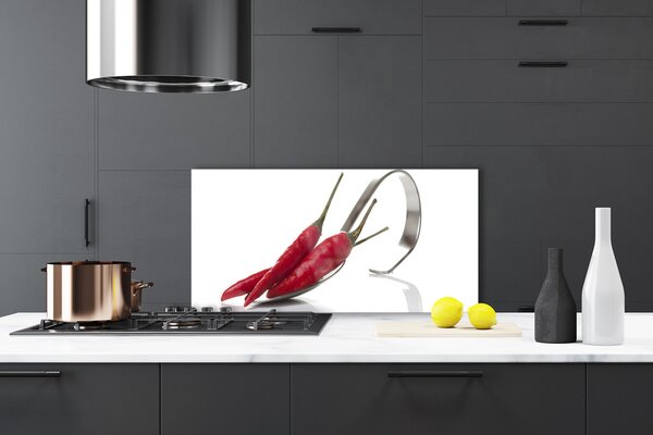 Panou sticla bucatarie Chili lingură Bucătărie Roșu Argint