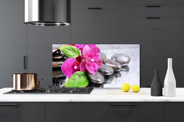 Panou sticla bucatarie Pietrele florale flori Roșu Negru