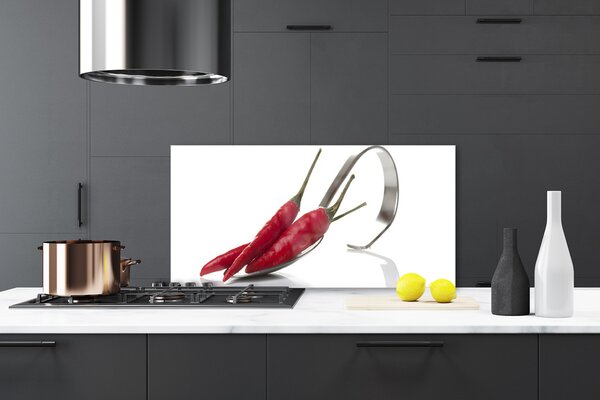 Panou sticla bucatarie Chili lingură Bucătărie Roșu Argint