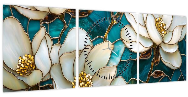Tablou - Vitraliu cu magnolie (cu ceas) (90x30 cm)