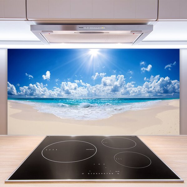 Panou sticla bucatarie Plaja Sea Sun Peisaj Alb Albastru