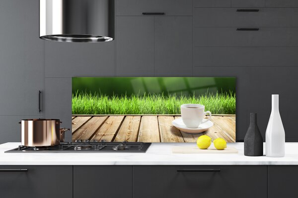 Panou sticla bucatarie Cupa Iarbă Natura Alb Verde