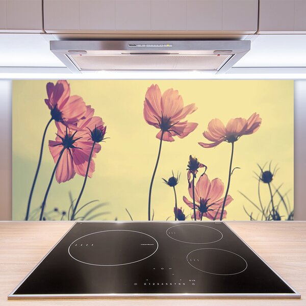Panou sticla bucatarie Flori roz Floral