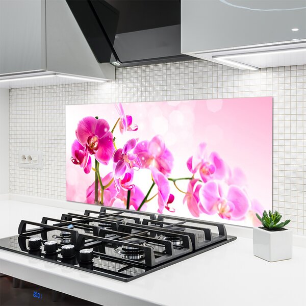 Panou sticla bucatarie Flori roz Floral