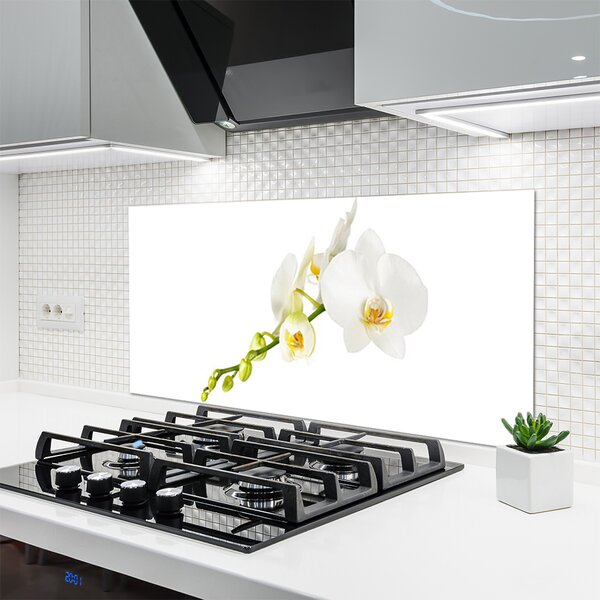 Panou sticla bucatarie Flori Floral alb