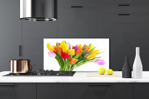 Panou sticla bucatarie Lalele Floral Galben Roșu Roz Portocaliu