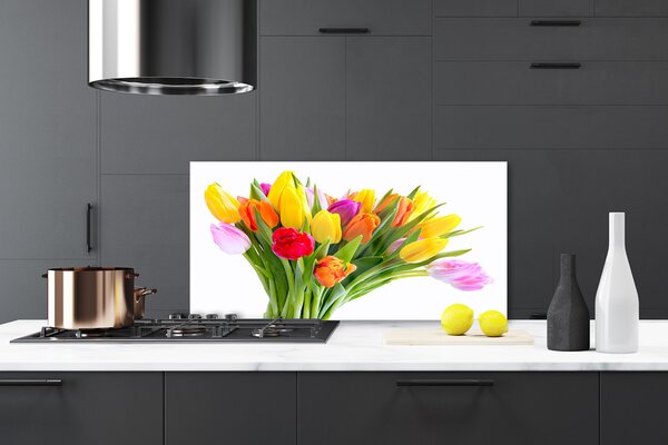 Panou sticla bucatarie Lalele Floral Galben Roșu Roz Portocaliu