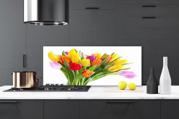 Panou sticla bucatarie Lalele Floral Galben Roșu Roz Portocaliu