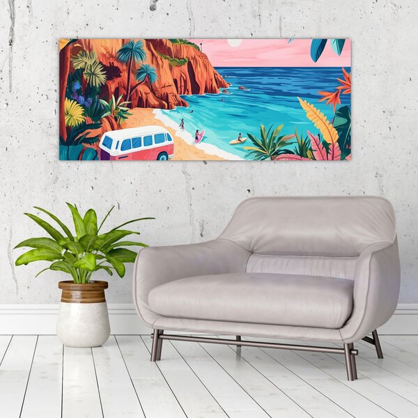 Tablou - Rulotă la ocean (120x50 cm)