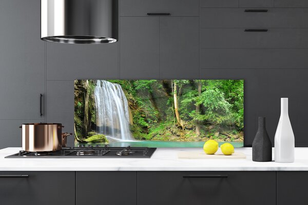 Panou sticla bucatarie Cascada Pădure Natura Alb Albastru Maro Verde