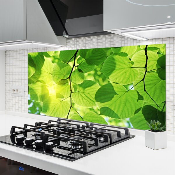 Panou sticla bucatarie Frunze Floral Verde Maro