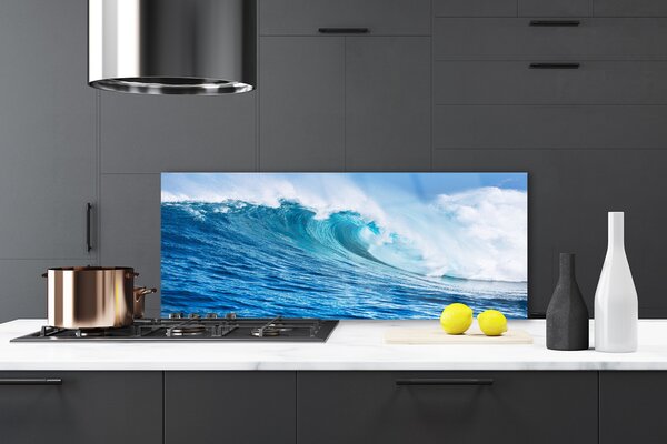 Panou sticla bucatarie Wave Natura Albastru Alb