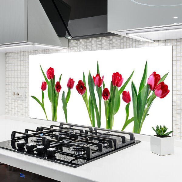 Panou sticla bucatarie Lalele Floral Red