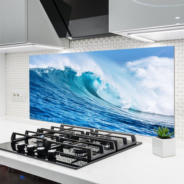 Panou sticla bucatarie Wave Natura Albastru Alb