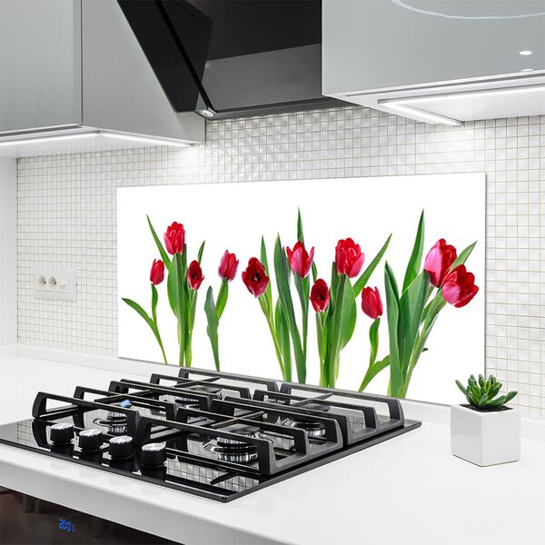 Panou sticla bucatarie Lalele Floral Red