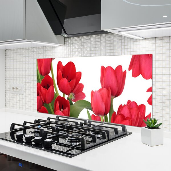 Panou sticla bucatarie Lalele Floral Red