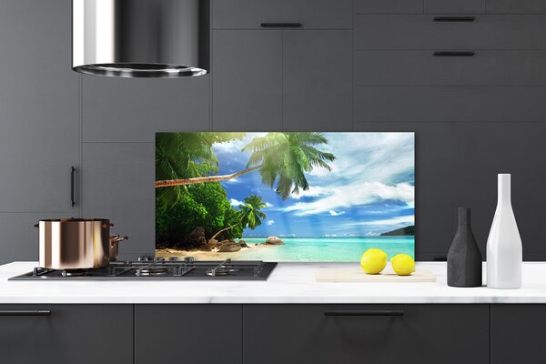 Panou sticla bucatarie Palm Tree Sea Beach Peisaj Maro Verde Albastru
