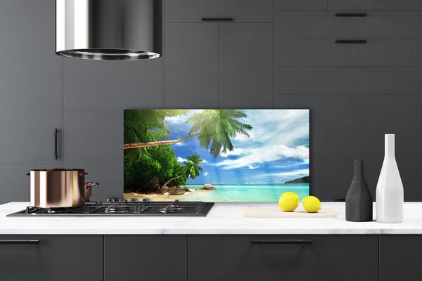 Panou sticla bucatarie Palm Tree Sea Beach Peisaj Maro Verde Albastru