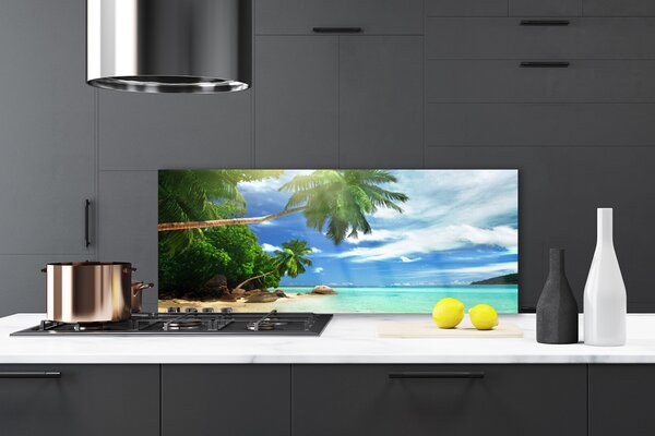 Panou sticla bucatarie Palm Tree Sea Beach Peisaj Maro Verde Albastru
