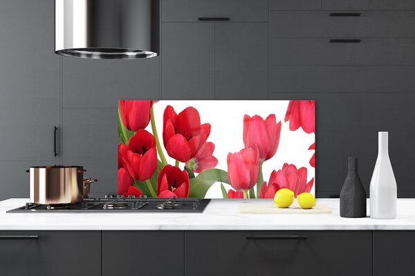 Panou sticla bucatarie Lalele Floral Red