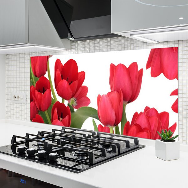 Panou sticla bucatarie Lalele Floral Red