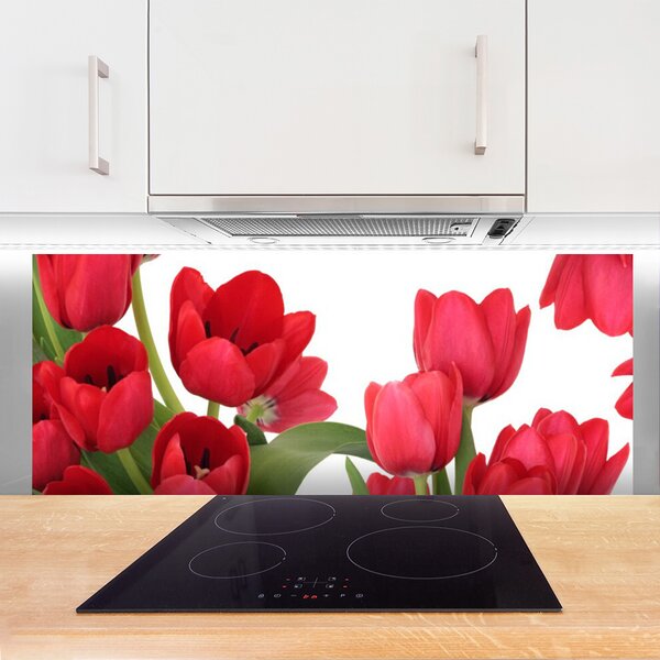 Panou sticla bucatarie Lalele Floral Red